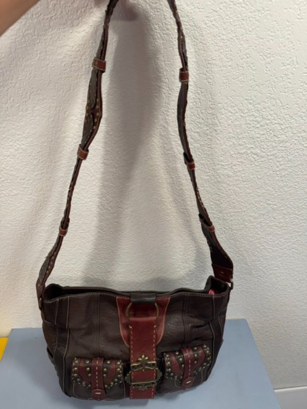 Rare Vintage Betsey Johnson Giddy Up Leather Studded Western Hobo Bag - Picture 4 of 16